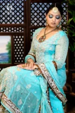 Bridal Aqua Blue & Bronze Lehenga Set - Image 2