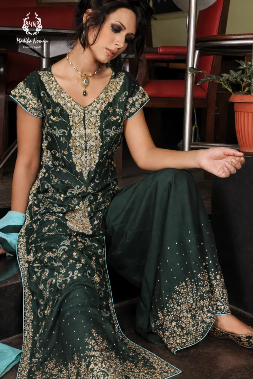 bridal_b9_01 Bridal Emerald Green Sharara Set - Image 1