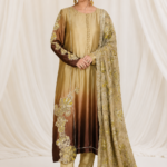 Golden Olive Ombre Embroidered Silk Suit