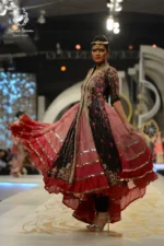 Runway Black & Multi-Tiered Pink Embellished Anarkali Set