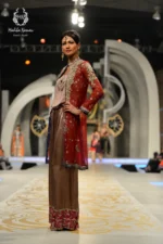 Runway Red Net Sheer Jacket & Metallic Bronze Palazzo Set